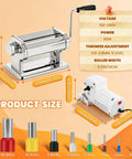 Pro Electric Polymer Clay Press Machine With 9 Thickness Settings And Dual Manual Or Power Modes, showing dimensions and color coding for cutters.