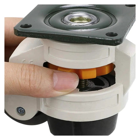 Built Like A Tank 4Pcs Heavy Duty Leveling Casters Featuring Retractable NBR Rubber Pads And Top Plate Swivel Wheels for adjusting rubber pad.