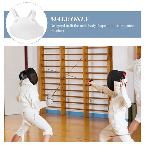 Youth Fencing Chest Guard Lightweight PVC Chest Protector For Boys Kid Friendly Comfort And Safe Practice Gear For Training And Sparring Throughout Every Session, two kids fencing in white gear indoors.