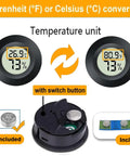 2-Pack Digital Hygrometer Thermometer Humidity Monitor For Indoor Outdoor Use, Reptile Terrarium Greenhouse Humidors Jars With Fahrenheit And Celsius Readout, round black plastic unit