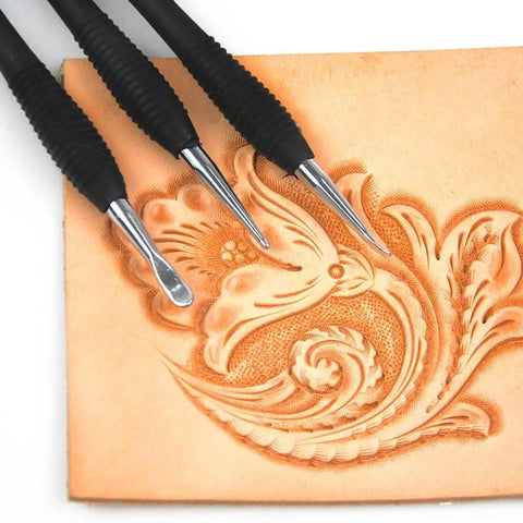 Leathercraft Modeling Tools Set Three Piece With S M L Sizes In Red PVC Pouch Six Tips For Precise Lines Carving Figures