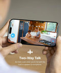 Person using smartphone to view 1080P WiFi Indoor Security Camera With Pan Tilt Zoom AI Human And Pet Detection Night Vision