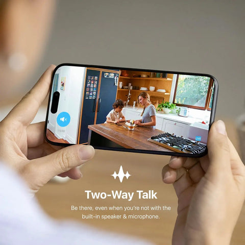 Person using smartphone to view 1080P WiFi Indoor Security Camera With Pan Tilt Zoom AI Human And Pet Detection Night Vision