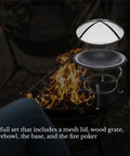 22 Inch Outdoor Wood Burning Fire Pit With Mesh Lid And Fire Picker Durable Alloy Steel Pit For Backyard Porch Deck Camping And BBQ