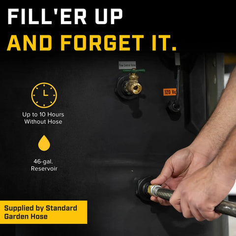 Heavy Duty Portable Swamp Cooler With Killer 36 Inch Fan And 46 Gallon Tank showing 46-gallon reservoir connection.