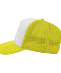 Side view of a yellow Lightweight Tan Hat For Men With Front Artwork Design Adjustable Buckle Strap One Size Fits Most Everyday Casual Go To Cap