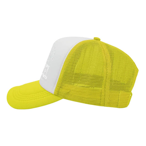 Side view of a yellow Lightweight Tan Hat For Men With Front Artwork Design Adjustable Buckle Strap One Size Fits Most Everyday Casual Go To Cap
