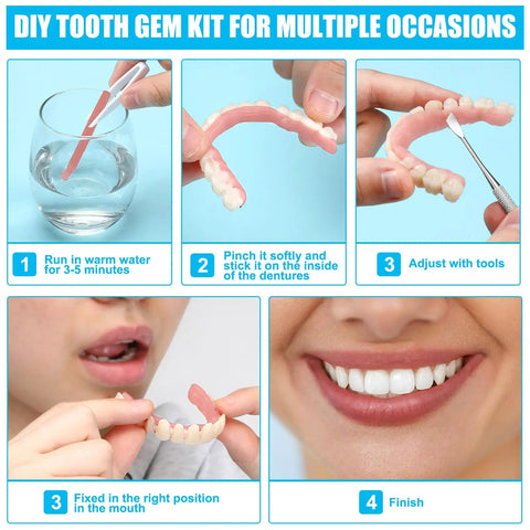 DIY Denture Repair Kit For Fake Teeth 35 Piece Set With Dental Tools Tweezers Containers And Dental Tape Easy Customizable