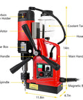 Heavy Duty Magnetic Drill Press With Powerful 1550W Motor For Metal Surface Applications Portable Electric Drilling Machine close-up showing motor, gear box, and coolant tank