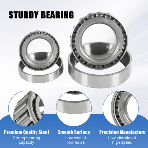 Front view of boat trailer axle bearings kit, 1 set with grease seals and cotter pin, for 5200 lbs axles
