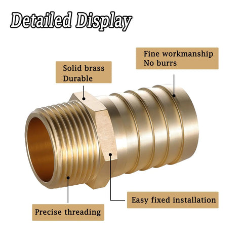 Solid Brass Hose Barb Fitting 1 Inch To 1 Inch NPT Male Adapter For Air Water Fuel And Home Brew Plumbing, detailed view
