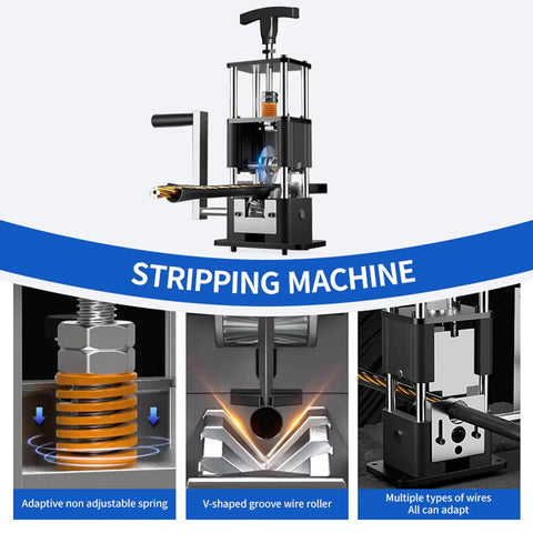 Copper Wire Stripping Machine With Adjustable Range From 0.04 To 1 Inches, Includes Two Replaceable Blades, Ideal For Scrap Cable And Copper Wire Recycling, Manual Or Drill Compatible For Fast, Easy Stripping showing V-shaped groove wire roller and adaptive components.