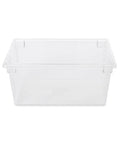 Clear Polycarbonate Food Storage Tote 16.5 Gallon For Restaurant Kitchen Cafeteria BPA Free Durable Tote with rounded corners.