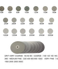 Six-Piece Diamond Flat Lap Wheel Discs 8 Inch By One Half Inch Arbor Pro Grade All-In-One Abrasive Lap Set With Grits shown