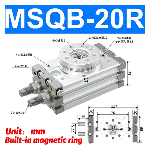 Rock Solid Heavy Duty Pneumatic Rotary Cylinder Air Actuator For Industrial Automation MSQB-20R with detailed measurements and features.
