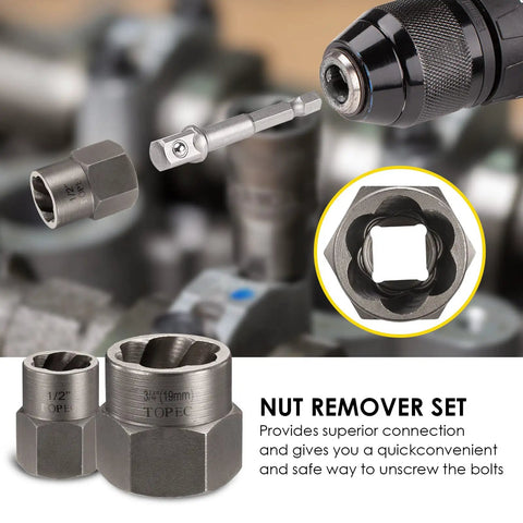 No Sweat 29 Piece Bolt Extractor Kit With Left Hand Drill Bits And Nut Removers showing nut remover set details