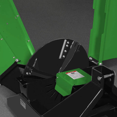Close-up of BX42S green steel disc of 4 Inch PTO Powered 3 Point Wood Chipper Shredder Mulcher Attachment For Tractors Up To 45HP With PTO Shaft Included
