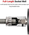 Close-up of threaded stud inside Full-Length Socket Well from One Quarter Inch Drive Shallow And Deep Twelve Point Impact Socket Set