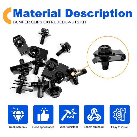 M6 1.0 Body Bolts And U Nuts Kit for Automotive Restoration and Repairs displayed with hex bolts and U-nuts on white background