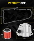 Dimensions of All In One CVT Transmission Filter and Oil Pan Gasket Kit for Nissan, showing gasket, filter, and oil cooler filter.