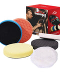 Six-Piece Polishing Pad Kit For Car Detailing With Sponge And Wool Pads, 5.6 Inch (125mm) Pads For 5 Inch Backing Plate, Boxed