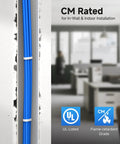 UL Listed 10Gbps In Wall Cat6 Cable 23 AWG Bare Copper Solid Bulk Ethernet Cord 500 Ft UTP CM Rated Blue installed in office wall