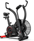 Indoor Upright Air Resistance Fan Bike With Bluetooth, Infinite Air System, dual action handlebars, black and red design