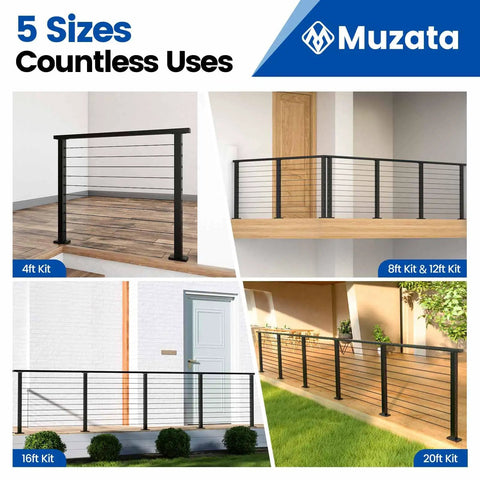 Upgraded 4-8 Ft Black Pre-Crimped Cable Railing Kit With 36 Inch System For Decks And Porches Includes Post And Handrail Easy DIY Install Swagless Design User Guide Complete Set RC01 in various installations