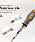 Ratcheting screwdriver with magnetized bits for precision in the Seventy Seven Piece Ratcheting Screwdriver Bit And Socket Kit With Heavy Duty Carry Case.