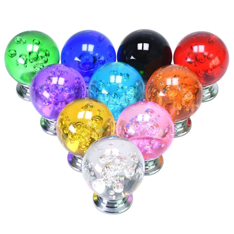 Colorful Glass Cabinet Knobs 30mm Round Bubble Design, 10 Pack Drawer Pulls With Three Screw Sizes For Cabinets, Drawers, Dressers, And Home Makeovers, Smooth Modern Hardware. 30mm colorful glass bubble knobs set