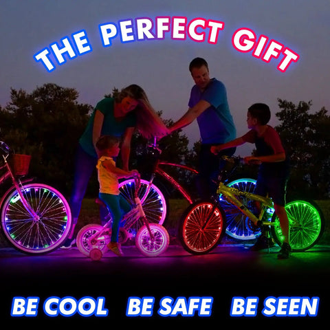 Family using Light Up Your Ride With LED Bike Wheel Lights With Batteries Included Stay 100 Percent Brighter And Visible