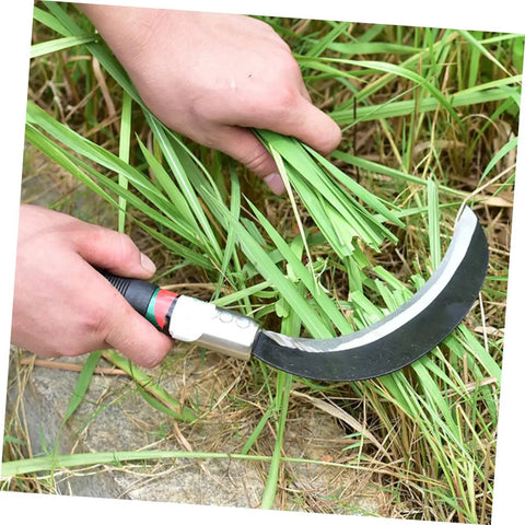 Using Durable Gardening Weeder Tool Set In 2 Pack for cutting grass, featuring a metal weeding hook and ergonomic handle