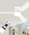 Low Profile 42 Inch Ceiling Fan With Light And Remote Reversible Motor 3 CCT Dimmable LED Quiet Noiseless Operation White Flush Mount