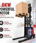 Get This Heavy Duty 3500 Lbs Carbon Steel Semi Electric Pallet Stacker With Adjustable Forks For Smooth Warehouse Work And Reliable Material Moves. Semi electric pallet stacker lifting boxes with 1.6kW motor.