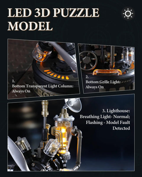 Leonardo Da Vinci Helicopter 3D Puzzle For Adults LED model with transparent light column and grille lights