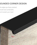 Rounded corner of the Sleek Black Aluminum Furniture Handles Set for kitchen, bathroom, and garage cupboards, 600mm long, corrosion-resistant