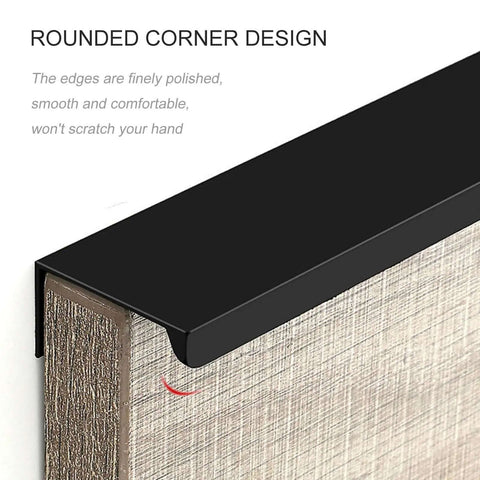 Rounded corner of the Sleek Black Aluminum Furniture Handles Set for kitchen, bathroom, and garage cupboards, 600mm long, corrosion-resistant