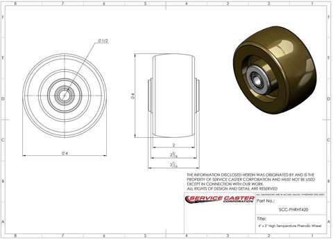 Heavy Duty Four Inch High Temperature Phenolic Wheel With Roller Bearing Half Inch Bore And Eight Hundred Pound Load Capacity For Industrial Carts Slick Smooth Operation Built Different For Heavy Lifting Straight Up