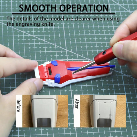 Total Game Changer Scale Model Scribing Tool With Razor Sharp Tungsten Steel Chisel And Premium Enamel Scribing Tapes For Gundam Builders in use on model