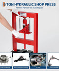 12 Ton Hydraulic Shop Press H Frame Floor Press For Auto Body, Metalworking And DIY Projects, Industrial Grade Stability With Reinforced Carbon Steel Frame, Powder Coated Finish, Heavy Duty Bench And Floor Mount; red 6-ton shop press for auto repair