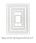 Rectangle Frame Metal Die Cuts Set With Scalloped Edges And Stitched Nesting Tags for DIY Scrapbooking, size 13.8x10.5cm shown