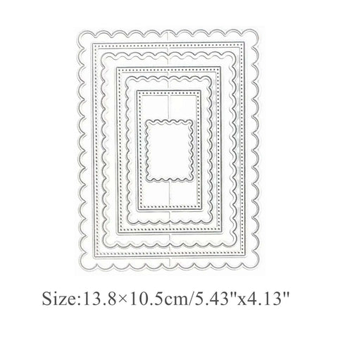 Rectangle Frame Metal Die Cuts Set With Scalloped Edges And Stitched Nesting Tags for DIY Scrapbooking, size 13.8x10.5cm shown