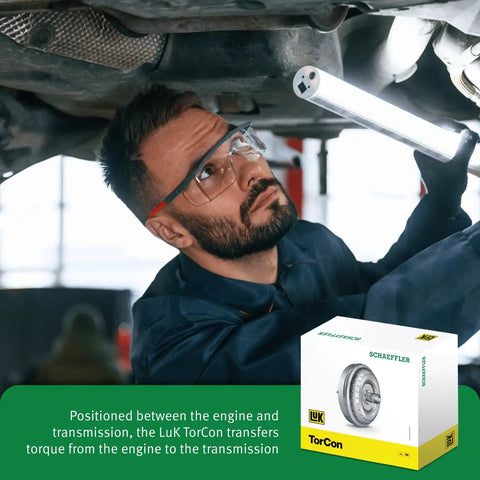 Torque Converter TC0010 Drop In Ready OE Replacement For Ford Edge 2012 To 2018, Escape 2008 To 2019, Explorer 2012 To 2015, Fusion 2010 To 2020, Lincoln MKZ 2007 To 2020 6F35 Transmission installed under vehicle, boxed product