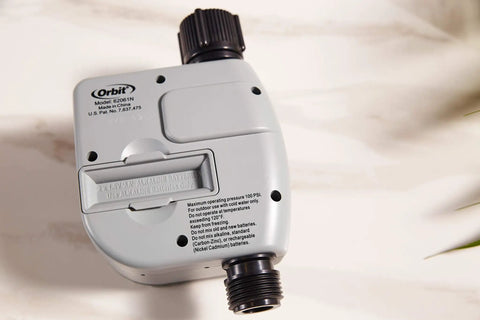 Back view of Programmable Digital Hose Watering Timer With LCD Screen Battery Powered One Outlet Irrigation Timer