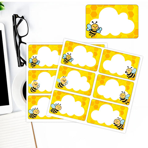 Bee Name Tag Stickers Pack 180 Pcs 2x3 Inch Self Adhesive Honeycomb Themed Name Labels for kids with cute bee design