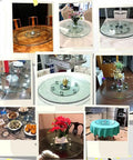 Collage of Tempered Glass Lazy Susan Turntable for Round Dining Tables, 360 Degree Rotating Serving Tray in various settings
