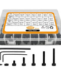 1080 Piece Stainless Steel Hex Socket Screw Kit with M2 M3 M4 hardware, washers and nuts, L shaped Allen wrench, storage box
