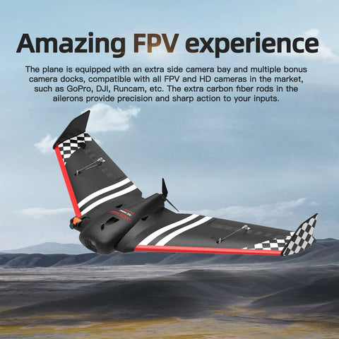 Sonic Modell AR Wing FPV RC Airplane For Adults With 900mm Wingspan, Easy Control PNP Version Black flying in scenic landscape