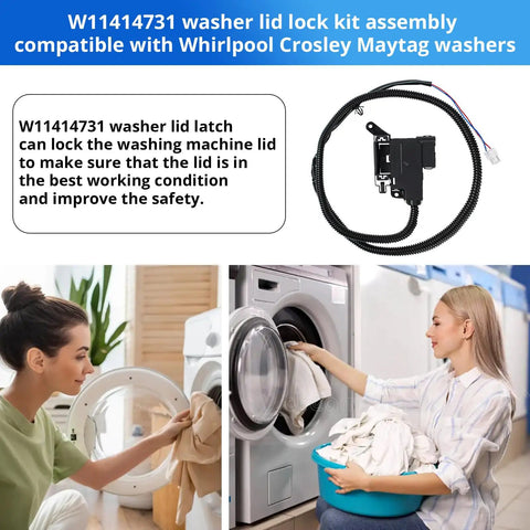 Heavy Duty Beefed Up Washer Lid Lock Switch Assembly Durable Replacement Kit fits top load washer with latch and wiring.