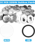 Dope 58mm Button Maker Kit components, including 100 bottom shells and tinplate top covers, for DIY badges and keychains.